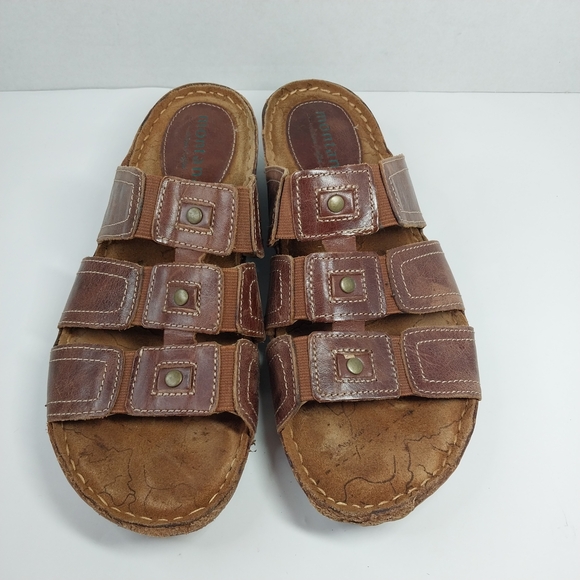 Montana Artisan Crafted Boho Slide Size 10 M Brown Leather Slip On Sandals Shoes - Picture 2 of 13